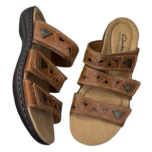 NEW Clarks Laurieann Nora leather 3 strap slide sandals shoes women’s 6 boho